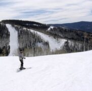 Diana skiing at the top of the mountain, Steamboat Springs